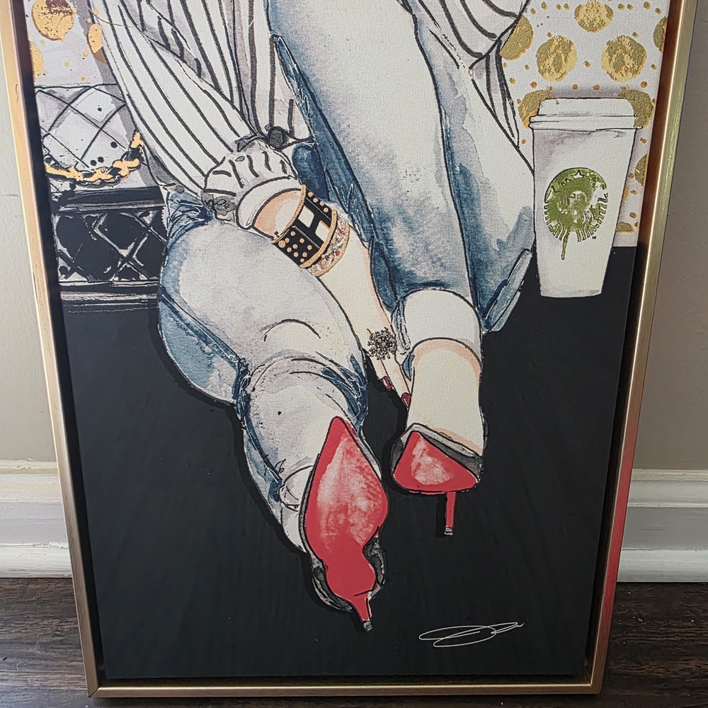 Framed Fashion Wall Art Red Bottom Heels Chic Glam Decor Canvas 12x16 Gold Frame